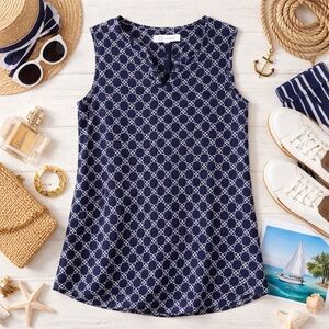 Cristina B Navy Geometric Sleeveless Blouse – Size M